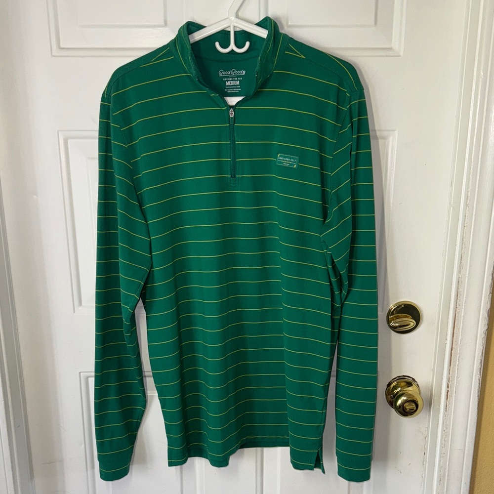Good Good Golf Men's Green Striped Quarter Zip